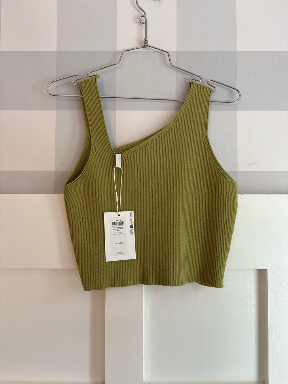 Only Light Olive One-Shoulder Ribbed Cropped Tank XL - Picture 6 of 7